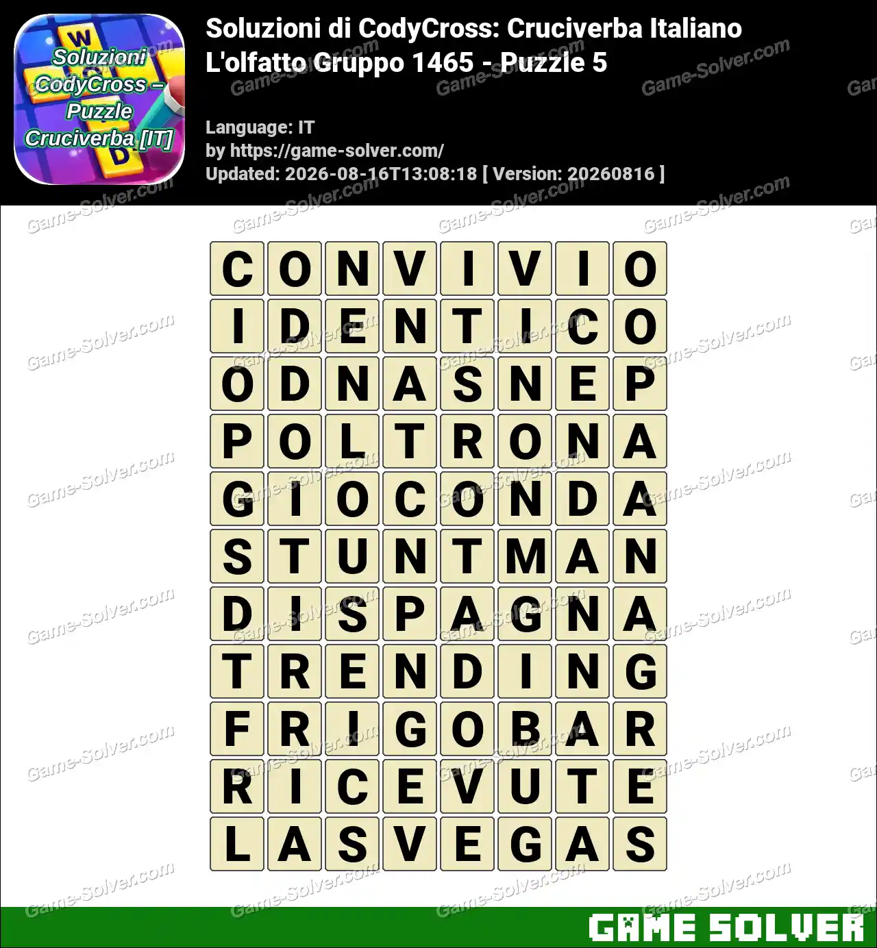 Soluzioni di CodyCross: Cruciverba Italiano L’olfatto Gruppo 1465 – Puzzle 5